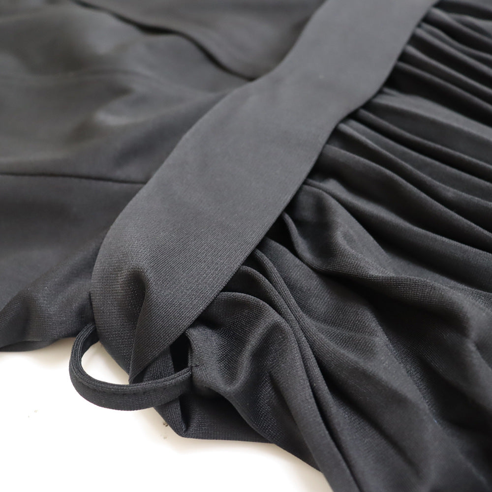 Double Breasted Lapel Pleated Wide Leg Jumpsuit - Black - 11