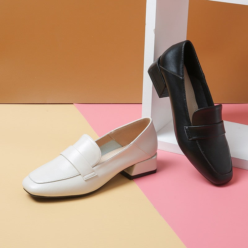 Square Toe Penny Loafers with Block Heel
