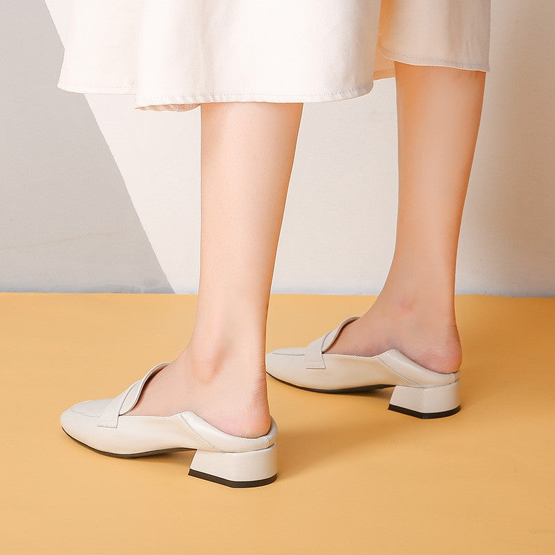 Square Toe Penny Loafers with Block Heel