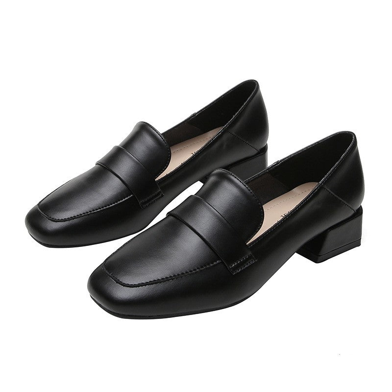 Square Toe Penny Loafers with Block Heel