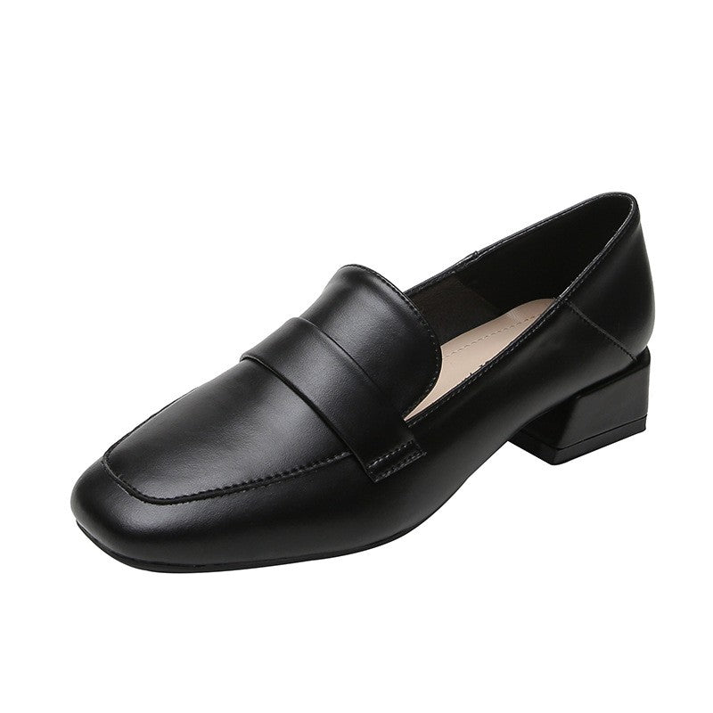 Square Toe Penny Loafers with Block Heel