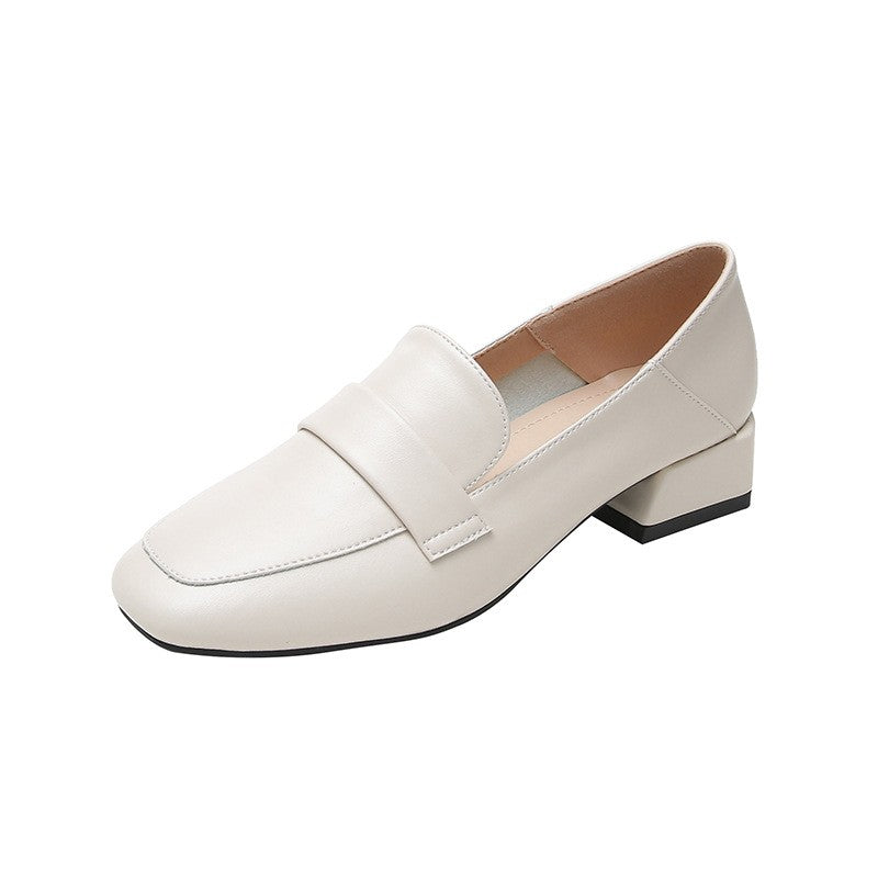 Square Toe Penny Loafers with Block Heel