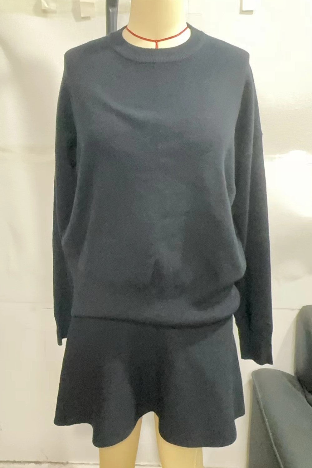 Knit Sweater and Mini Skirt Set - Black