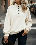 Mock Neck Button Placket Raglan Sweatshirt - Off_White