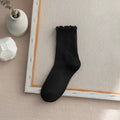 Lettuce Trim Ribbed Crew Socks - black