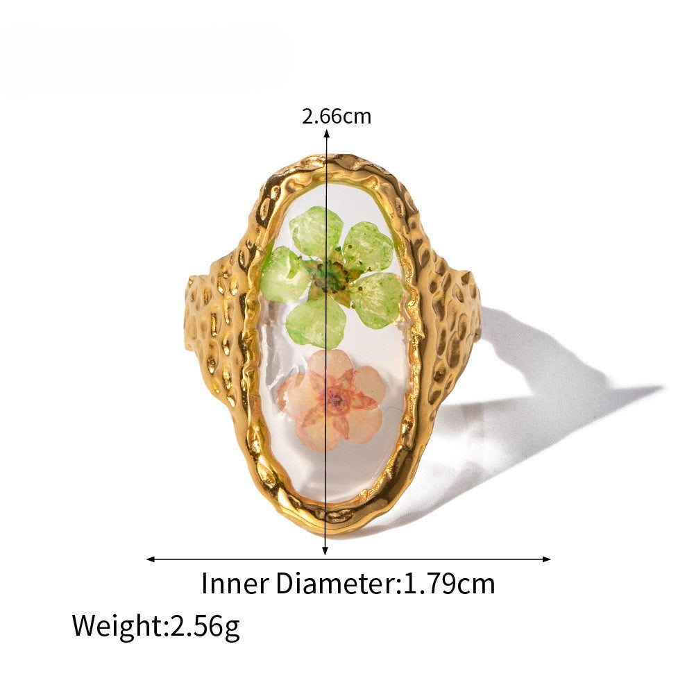 Dried Blossom Clover Open Ring - GreenPink