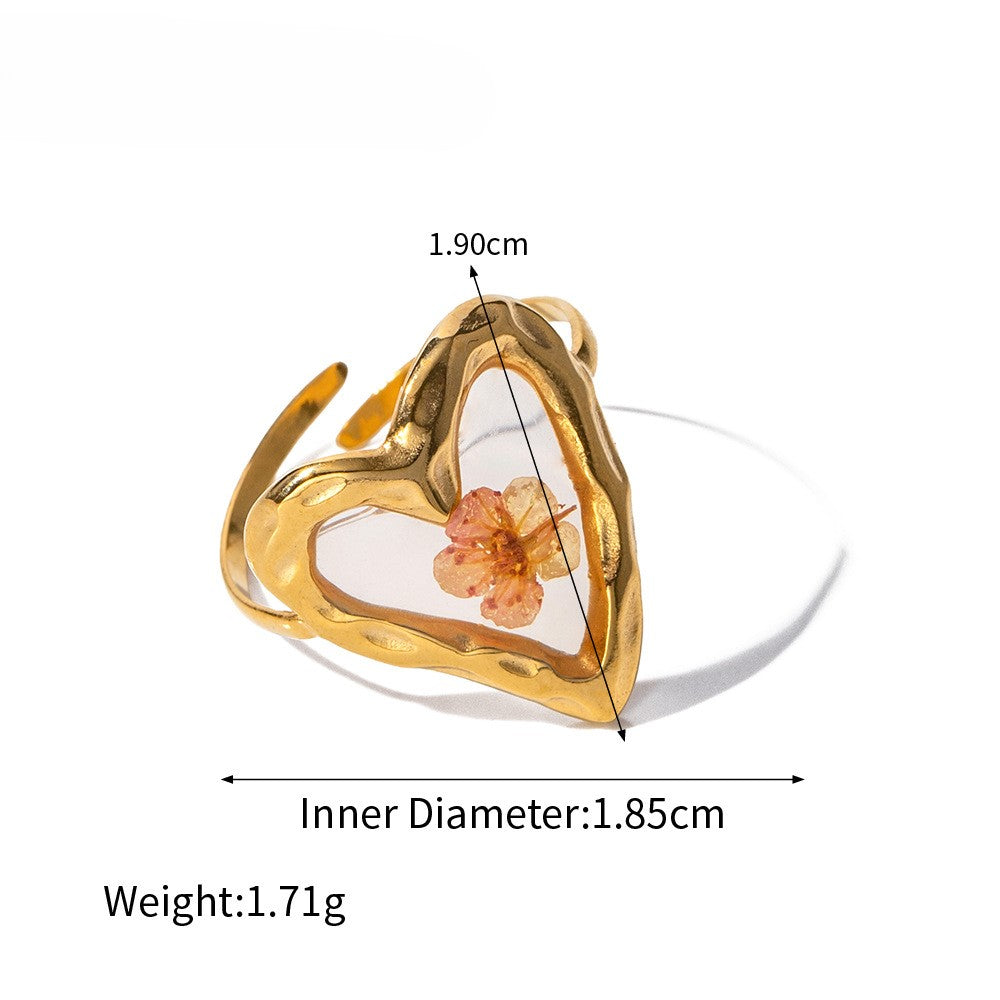 Dried Blossom Clover Open Ring - Heart