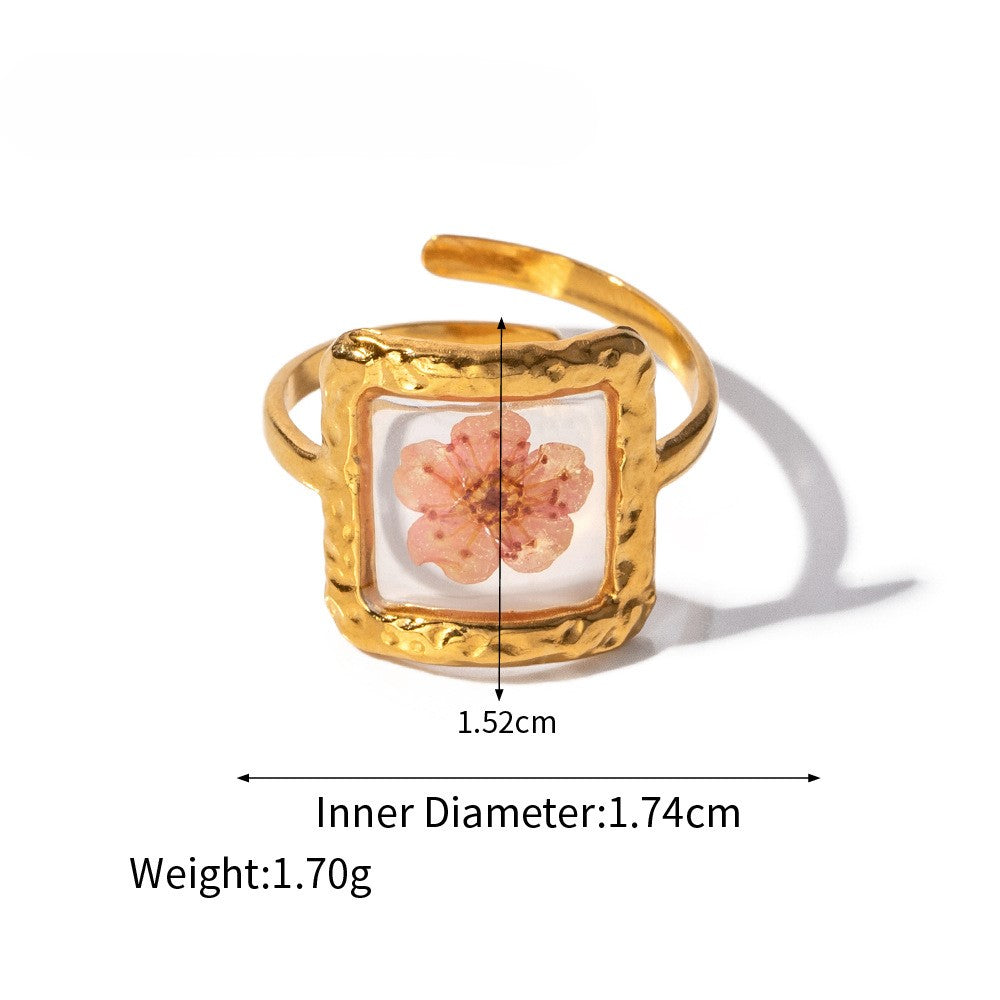 Dried Blossom Clover Open Ring - Pink