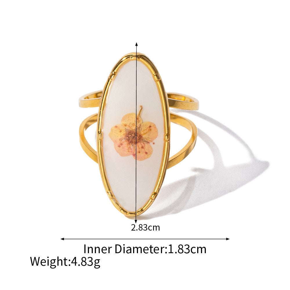 Dried Blossom Clover Open Ring - White