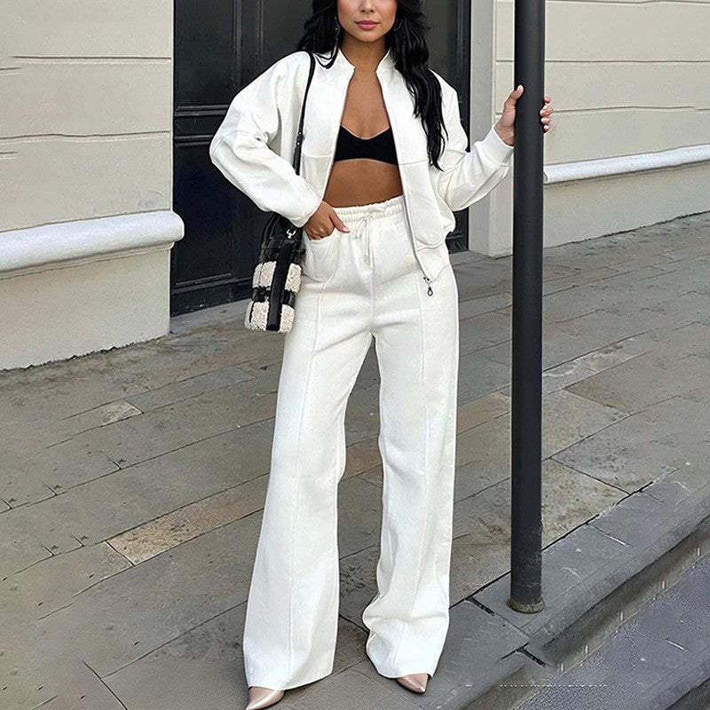 Cropped Zip Jacket and Wide Leg Athletic Tracksuit