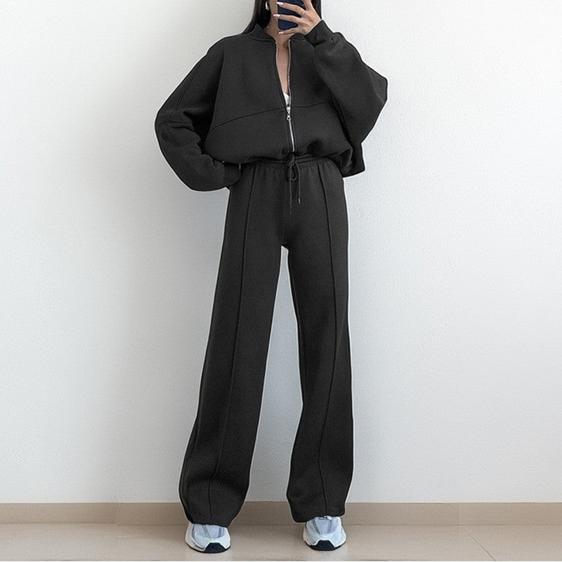 Cropped Zip Jacket and Wide Leg Athletic Tracksuit