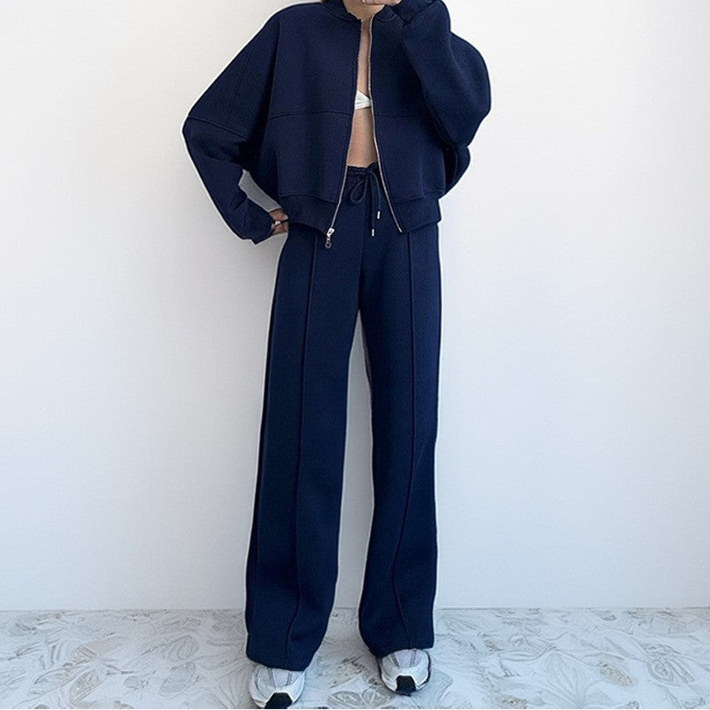 Cropped Zip Jacket and Wide Leg Athletic Tracksuit