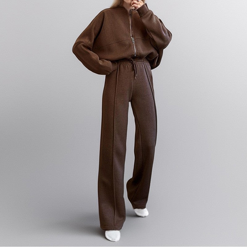 Cropped Zip Jacket and Wide Leg Athletic Tracksuit