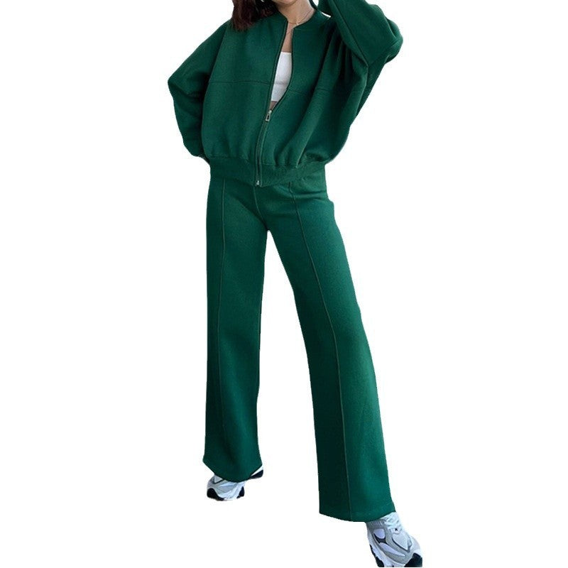 Cropped Zip Jacket and Wide Leg Athletic Tracksuit