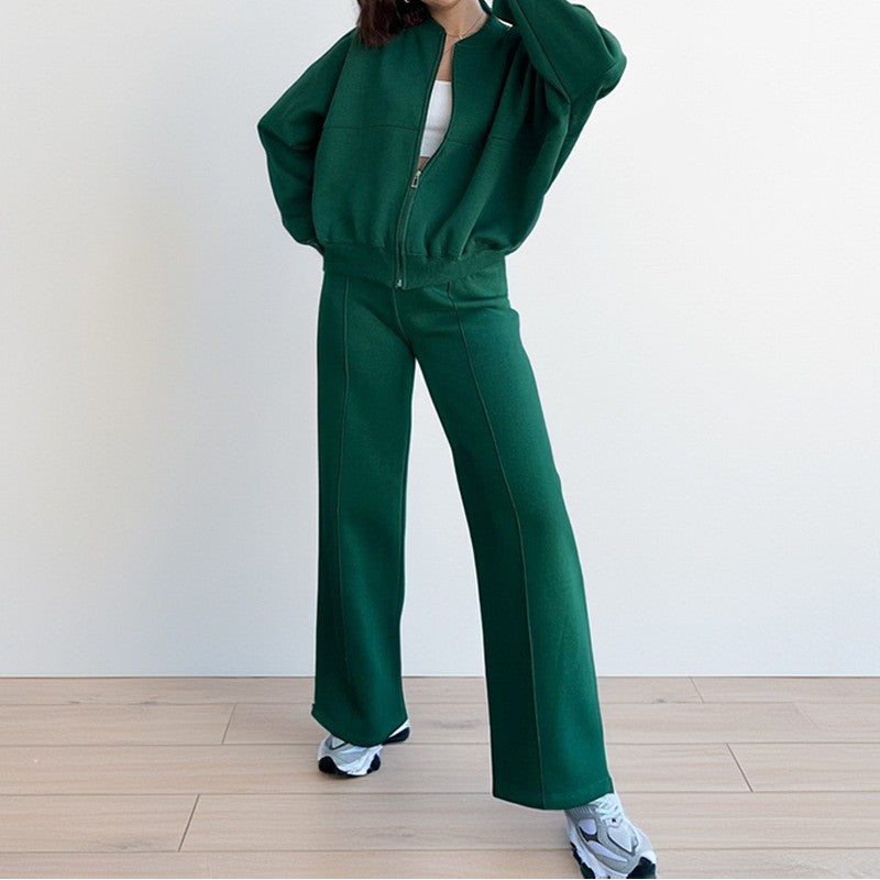 Cropped Zip Jacket and Wide Leg Athletic Tracksuit