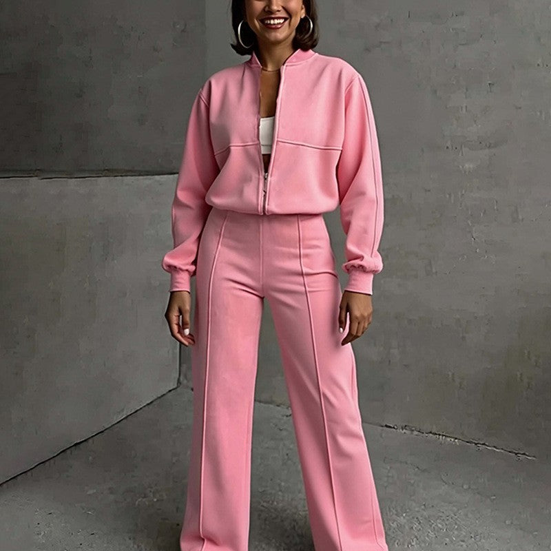 Cropped Zip Jacket and Wide Leg Athletic Tracksuit
