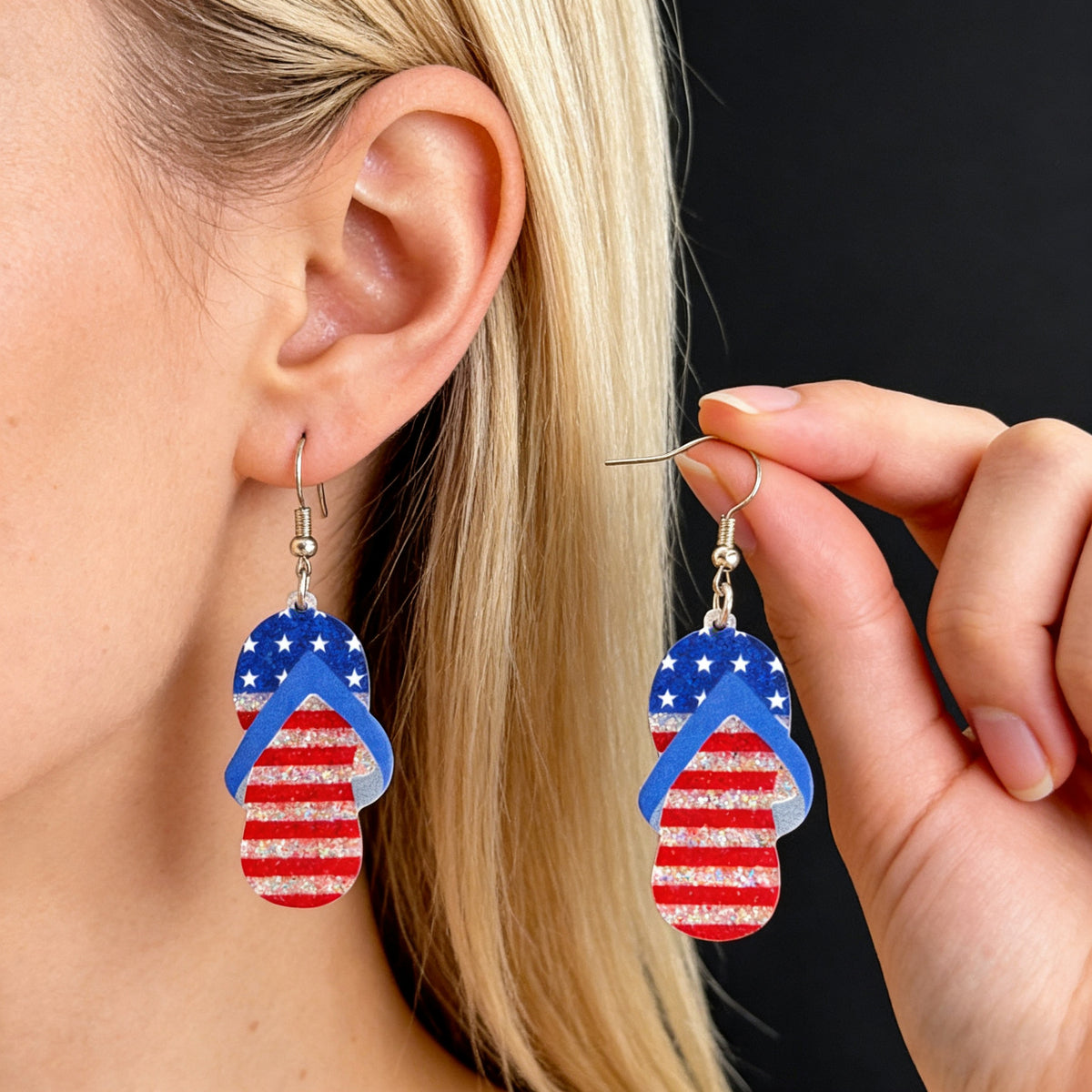 Patriotic Flag Acrylic Dangle Earrings - NO-2 - 1