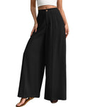 High Waist Pleated Wide Leg Pants - Black