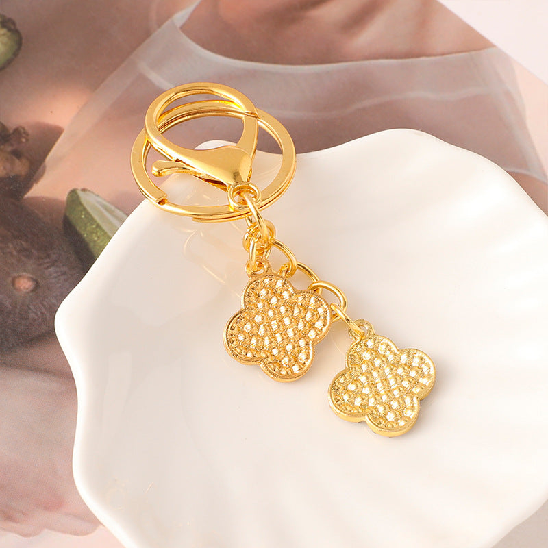 Rhinestone Clover Charm Keychain - Gold - 1