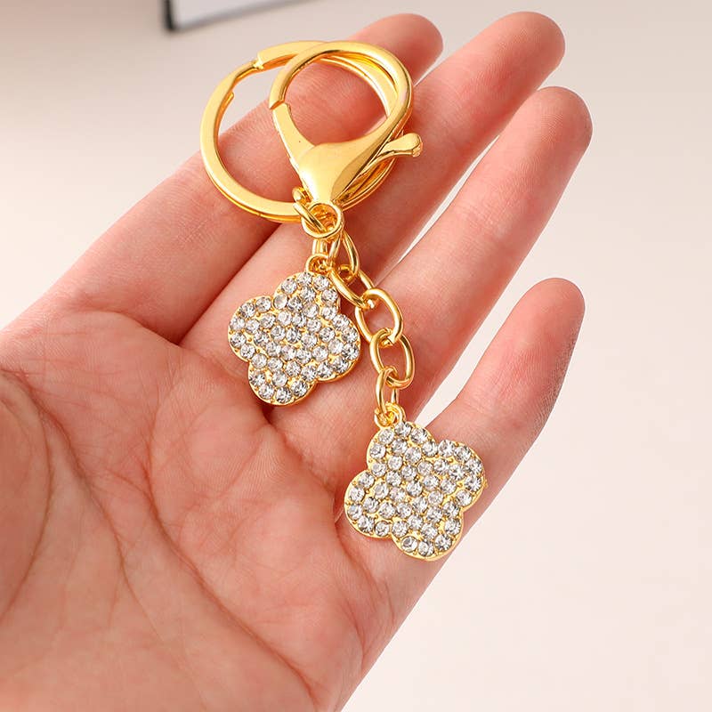 Rhinestone Clover Charm Keychain