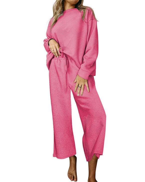 Slouchy Drawstring Wide Leg Lounge Set - Pink
