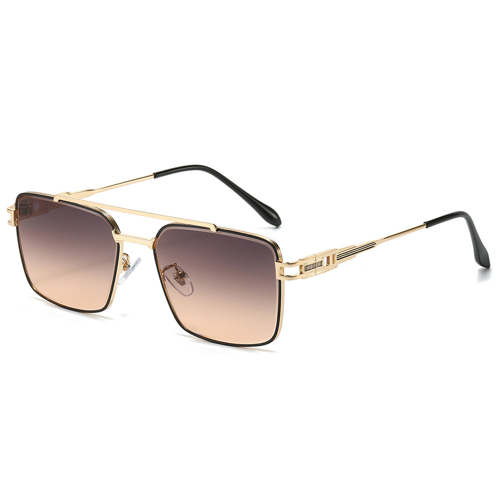 Double Bridge Square Metal Aviator Sunglasses - Tea - 1