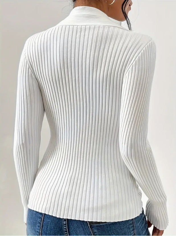 Draped Twist Front Fitted Ribbed Knit Top - view 1