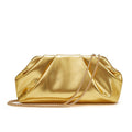 Pleated Pouch Clutch with Chain Shoulder Strap - Gold