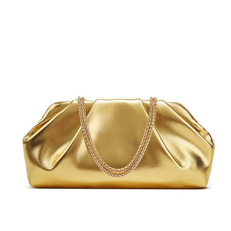 Pleated Pouch Clutch with Chain Shoulder Strap