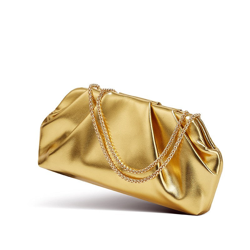 Pleated Pouch Clutch with Chain Shoulder Strap