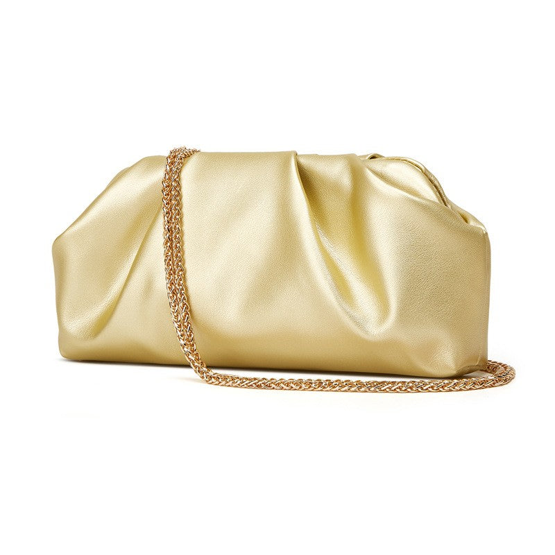 Pleated Pouch Clutch with Chain Shoulder Strap