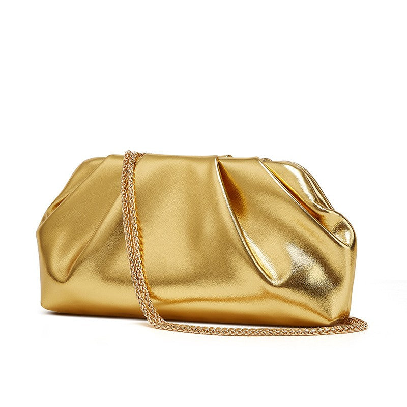 Pleated Pouch Clutch with Chain Shoulder Strap