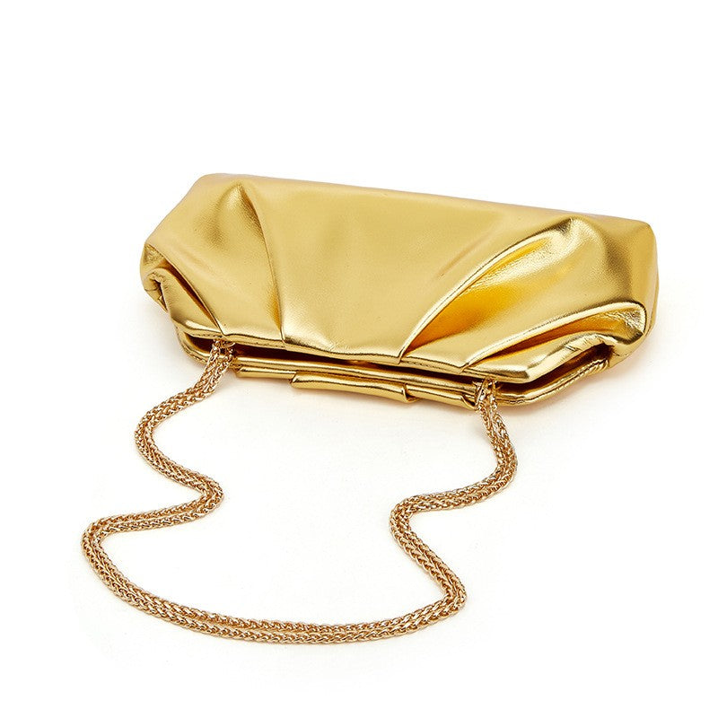 Pleated Pouch Clutch with Chain Shoulder Strap