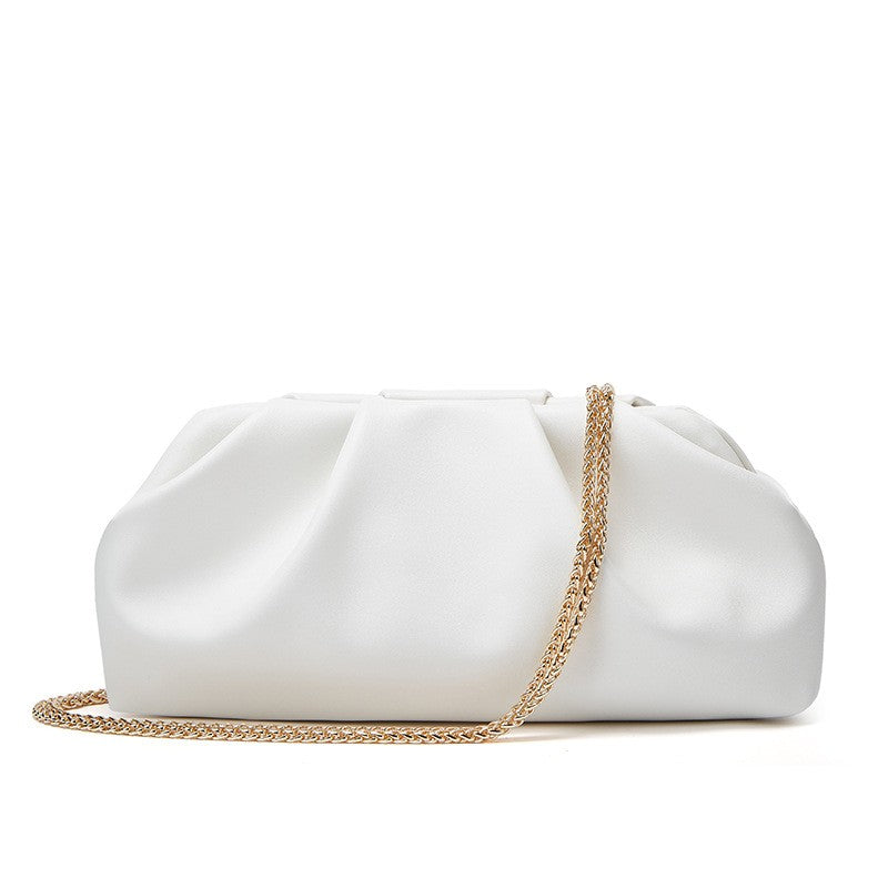 Pleated Pouch Clutch with Chain Shoulder Strap
