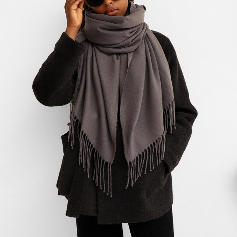 Oversized Brushed Tassel Blanket Scarf Wrap - Hemp