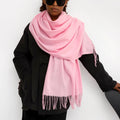Oversized Brushed Tassel Blanket Scarf Wrap - Pink_1