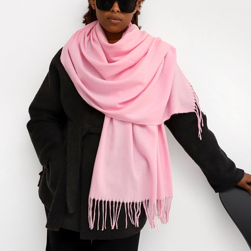 Oversized Brushed Tassel Blanket Scarf Wrap - Pink_1