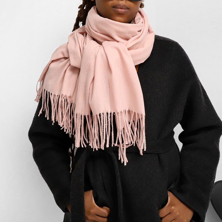 Oversized Brushed Tassel Blanket Scarf Wrap - Pink_2