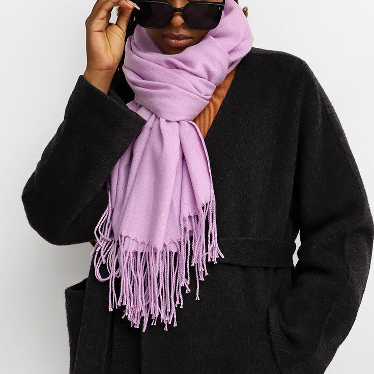 Oversized Brushed Tassel Blanket Scarf Wrap - Purple