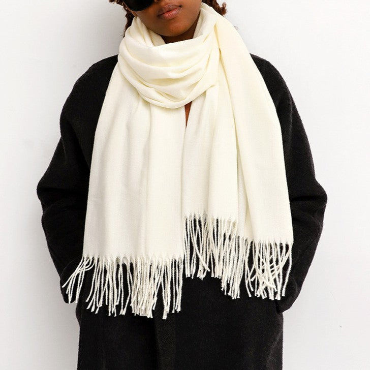 Oversized Brushed Tassel Blanket Scarf Wrap - White