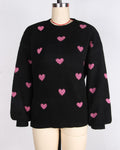 Heart Jacquard Drop Shoulder Knit Sweater - Black