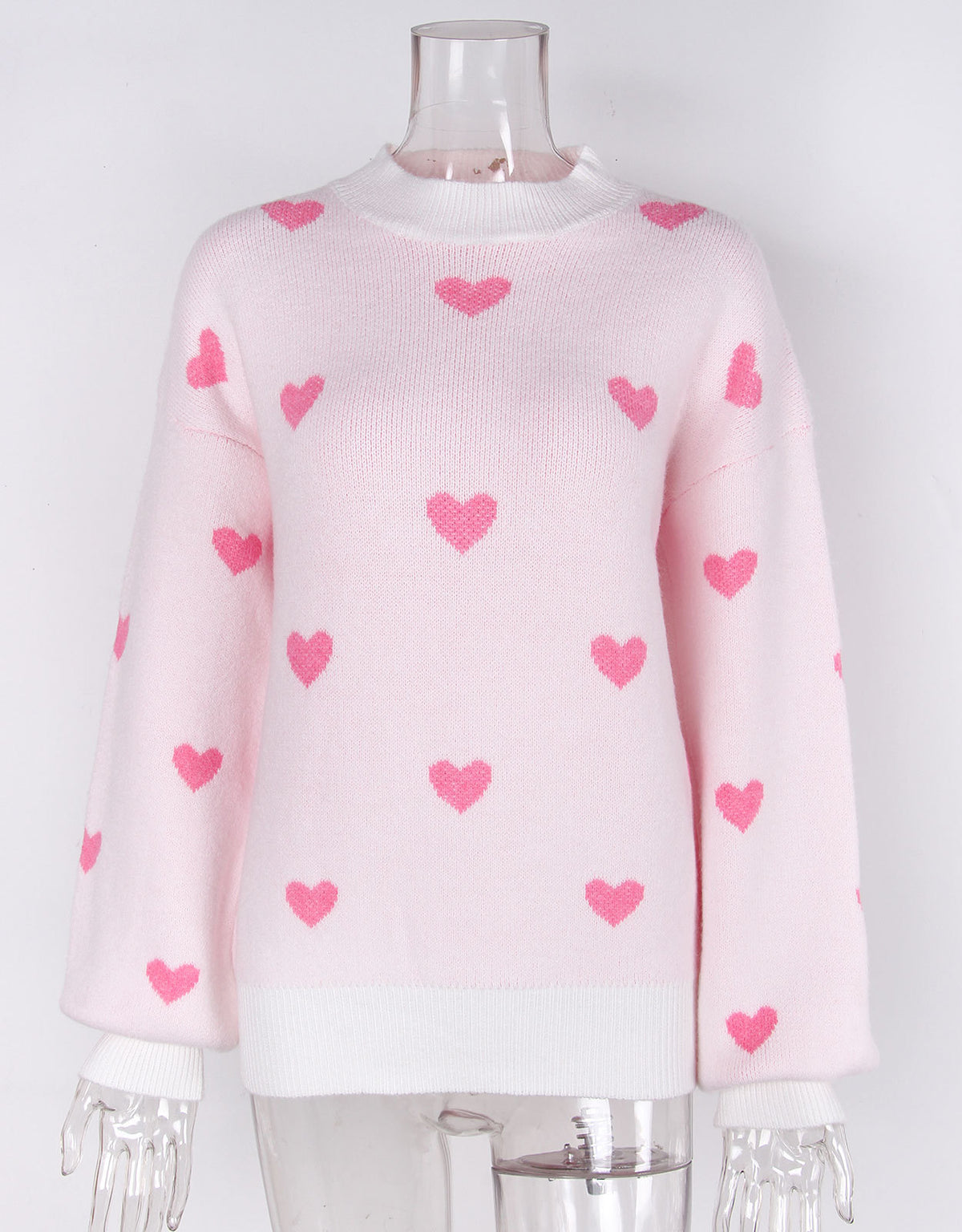 Heart Jacquard Drop Shoulder Knit Sweater - LtPink - 1