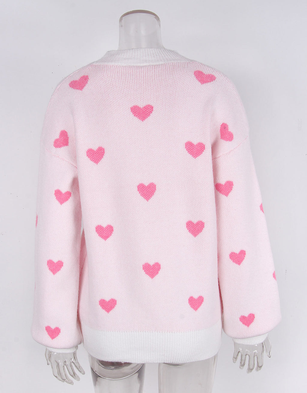Heart Jacquard Drop Shoulder Knit Sweater - LtPink - 2