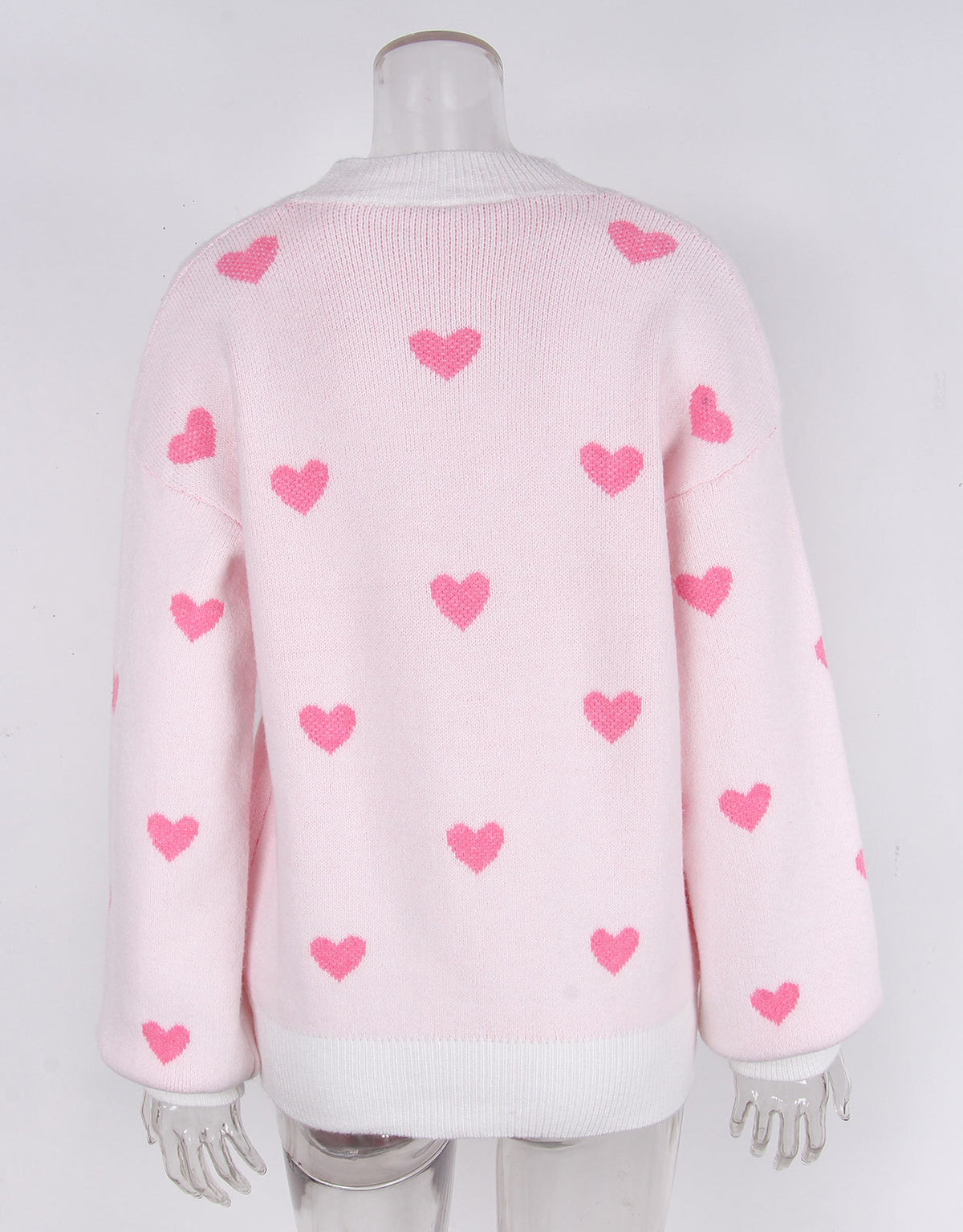 Heart Jacquard Drop Shoulder Knit Sweater - LtPink - 2