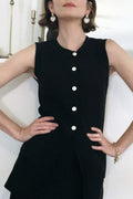 Button Front Knit Vest With Pockets - Black