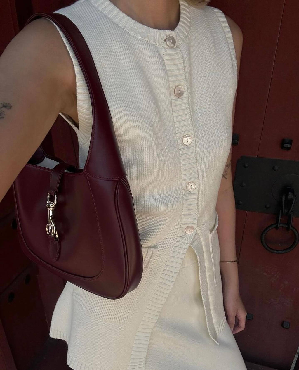 Button Front Knit Vest With Pockets - White - 3