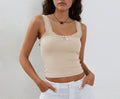 Coquette Ribbed Tank Top Lace Straps - Apricot