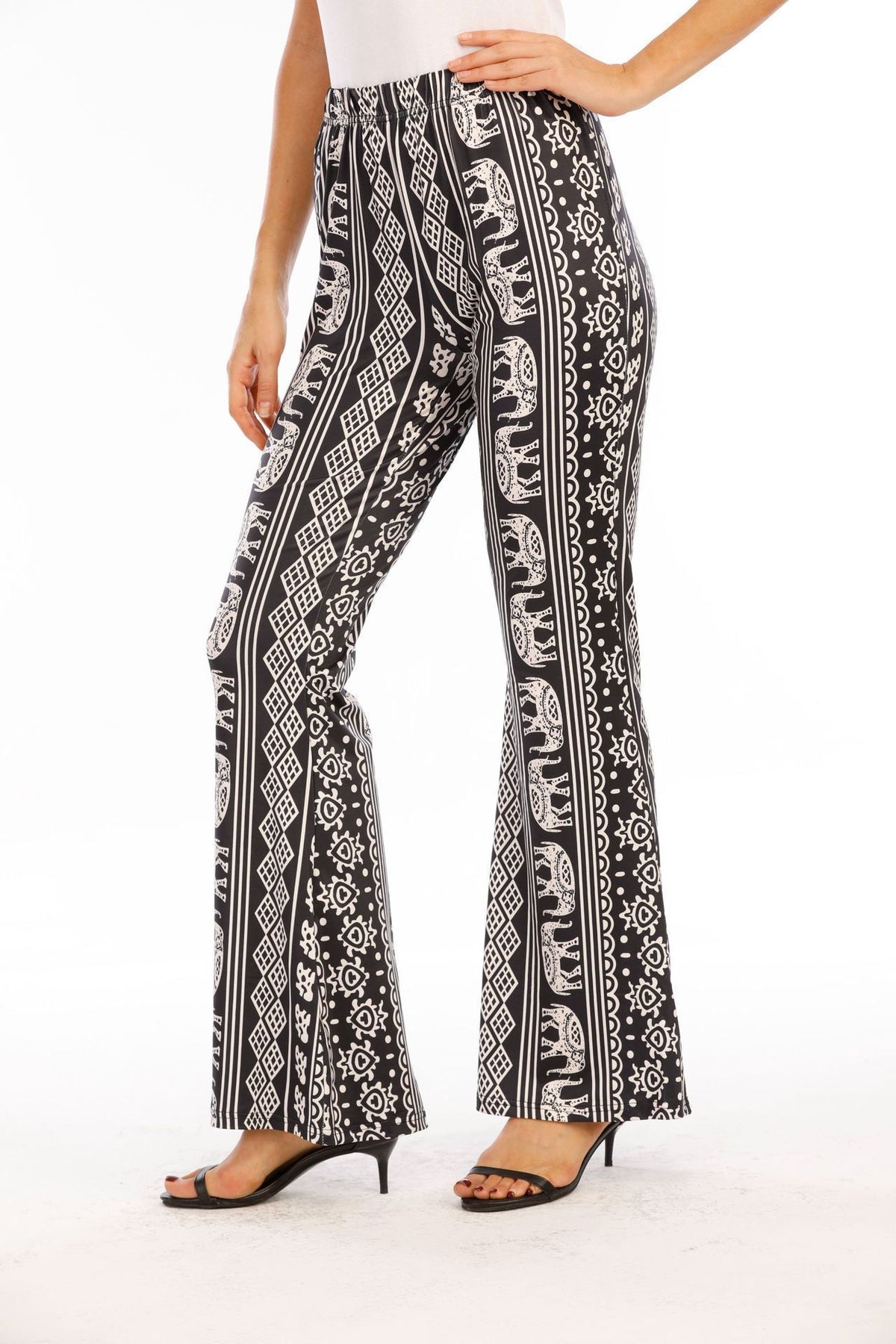 Vintage Print High Waist Flare Pants - Color_01