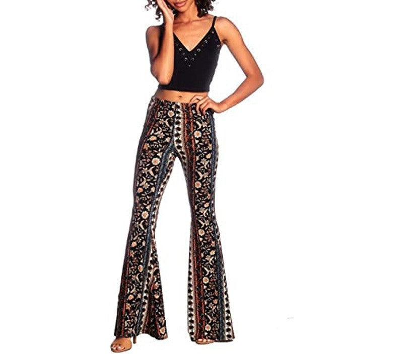 Vintage Print High Waist Flare Pants - Color_04