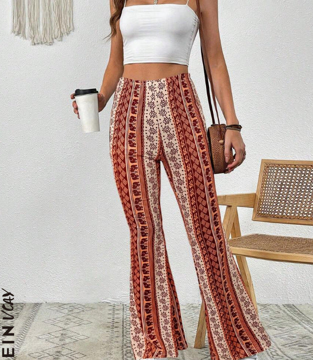 Vintage Print High Waist Flare Pants - Color_06